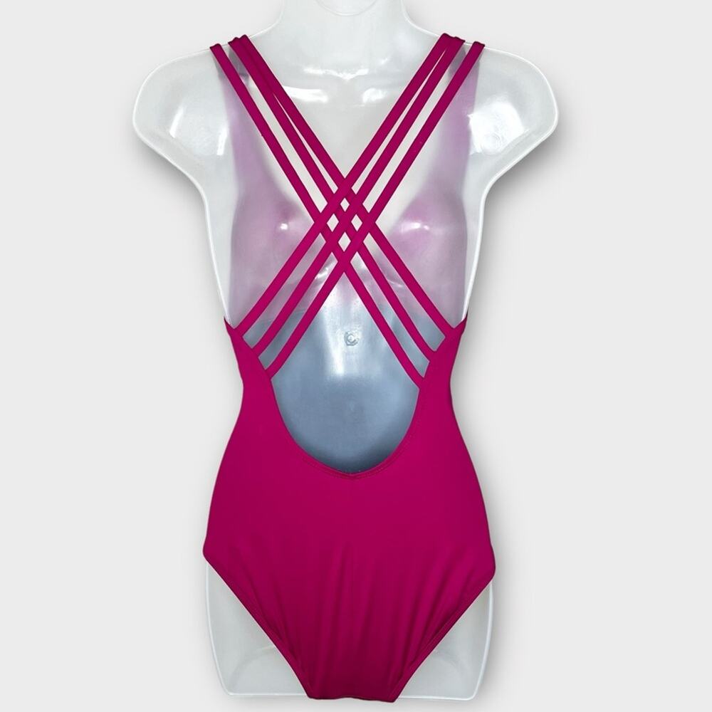 LA BLANCA raspberry pink strappy back one piece swimsuit size 4 - Picture 2 of 4